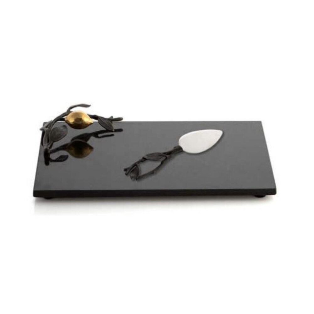 *NIB* MICHAEL ARAM LEMONWOOD Granite Cheese Board Serving Tray w/ Knife/Spreader
